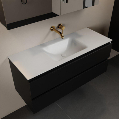 Mondiaz AIVY Ensemble de meuble - 120x45x50cm - 0 trous de robinet - 1 vasque Urban Solid surface - Centre - 2 tiroirs - avec armoire de toilette - MDF Urban