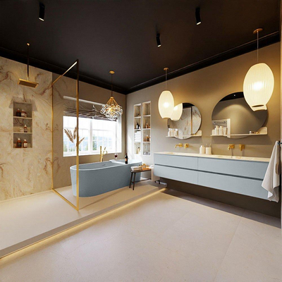 MONDIAZ VICA-DLUX Ensemble meuble de salle de bains - 200cm - meuble bas Clay - 4 tiroirs - lavabo encastré Cloud double - sans trous de robinet - version haute 60cm - Frappe