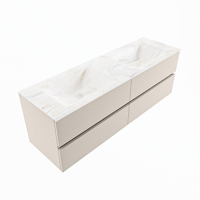 Mondiaz VICA-DLUX ensemble de meuble de salle de bain - 150cm - meuble sous-vasque lin - 4 tiroirs - lavabo encastrée nuage double - sans trous de robinet - version haute de 60cm - ostra