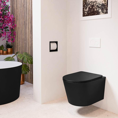 Mondiaz LAVIE hangtoilet – spoelrandloos – 36 x 53 cm – met softclose zitting – Urban (zwart)