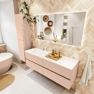 MONDIAZ VICA Ensemble meuble de salle de bains - 150cm - meuble bas rosee - 4 tiroirs - lavabo cloud gauche - 1 trou de robinet - version haute 60cm - talc