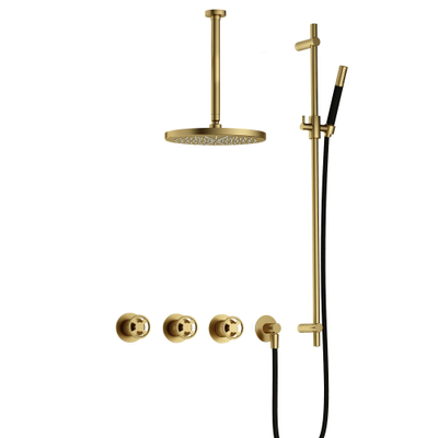 Hotbath Cobber @Work Regendoucheset - inbouw - 30cm plafondarm - 30cm ronde hoofddouche - staafhanddouche - glijstang - Geborsteld messing PVD