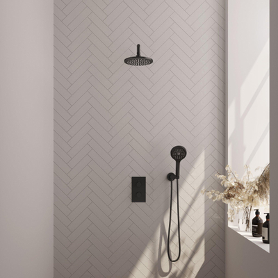 BRAUER Black Edition inbouw regendoucheset – Ø20 cm hoofddouche – 40 cm gebogen wandarm – met omstel – vaste douchehouder