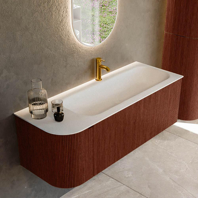 Mondiaz KURVE Badkamermeubelset - 125x46x40cm - 1 lade - 1 deur - wastafel solid surface - rechts - 1 kraangat - Ruby
