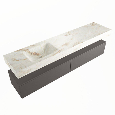 Mondiaz ALAN-DLUX Ensemble de meuble - 200cm - meuble Dark grey mat - 2 tiroirs - Lavabo Cloud Frappe suspendu - vasque Gauche - 1 trou de robinet