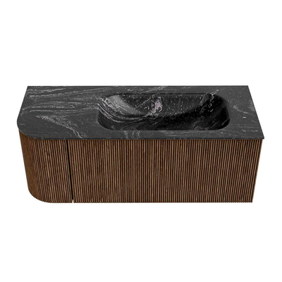 MONDIAZ KURVE-DLUX 115cm Meuble salle de bain avec module 25 G - couleur Walnut - 1 tiroir - 1 porte - vasque BIG SMALL droite - sans trou de robinet - couleur Lava