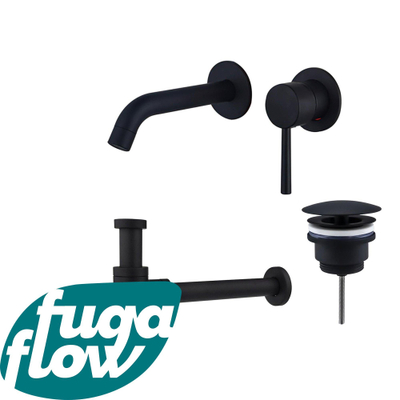 FugaFlow Eccelente Sobrado Badkamer Wastafelkraanset - inbouw wastafelkraan - always open plug - design sifon - Mat zwart