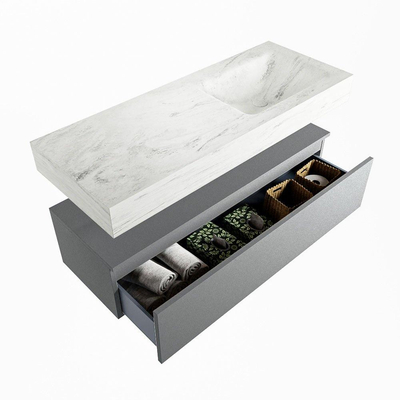 Mondiaz ALAN-DLUX Ensemble de meuble - 120cm - meuble Plata mat - 1 tiroir - Lavabo Cloud Opalo suspendu - vasque Droite - 0 trous de robinet