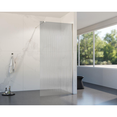 Fortifura Galeria inloopdouche - 100x200cm - ribbelglas - wandarm - Geborsteld RVS PVD (RVS)