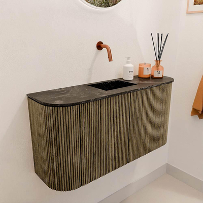 Mondiaz JOYA-DLUX Meuble de salle de bains 83.2cm - arrondi gauche et droite couleur Dusk - Vasque FAYE position Milieu Sans trou de robinet couleur Lava