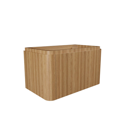 Saniclass Terra Ensemble meuble de salle de bains - 80cm - 2 tiroirs - vasque en solid surface - 1 lavabo - sans trous de robinet - coins arrondis - sandwood (Chene clair)