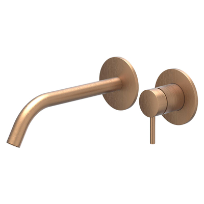 IVY Bond Mitigeur de lavabo - 2 trous - encastré - montage mural - bec courbé - coldstart - avec partie encastrée - Cuivre brossé mat PVD