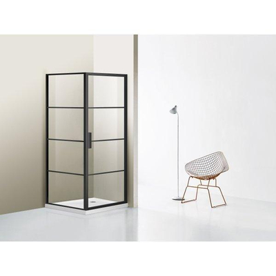 Marenza Bellini Cabine de douche - 80x80cm - verre sécurité cadre lignes extérieur - anti-calcaire - noir mat