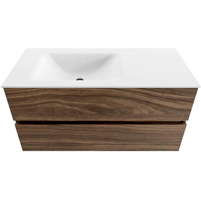 ENSEMBLE DE MEUBLE MONDIAZ VICA - 100x50cm - 2 tiroirs - Mocha - lavabo CLOUD gauche - sans trou de robinet - Talc