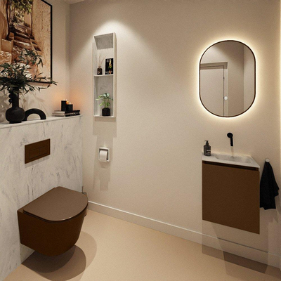 MONDIAZ TURE-DLUX Meuble toilette - 40cm - Rust - EDEN - vasque Opalo - position droite - sans trou de robinet