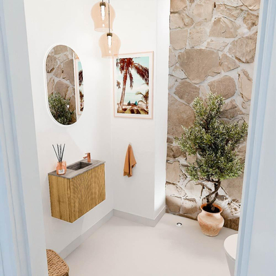 Mondiaz JOYA-DLUX Meuble de toilette 50cm - couleur Oak - Lavabo FAYE position Droite 1 trou de robinet couleur Oza