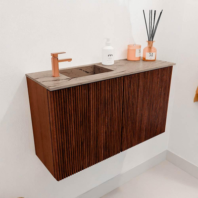 Mondiaz JOYA-DLUX 70cm toiletmeubel - kleur Ruby - Wastafel FAYE positie Links 1 kraangat kleur Arena.