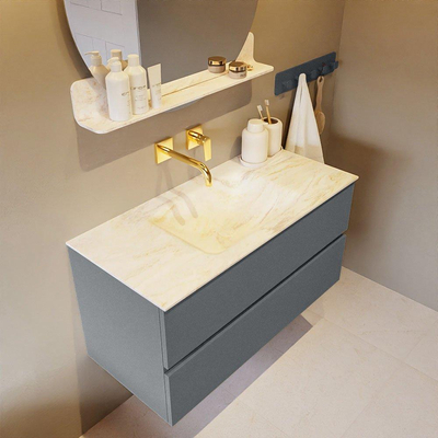 Mondiaz VICA-DLUX ensemble de meuble de salle de bain - 100cm - meuble sous-vasque plata - 2 tiroirs - lavabo encastré cloud milieu - sans trous de robinet - miroir modèle spot - version XL 60cm haut - ostra