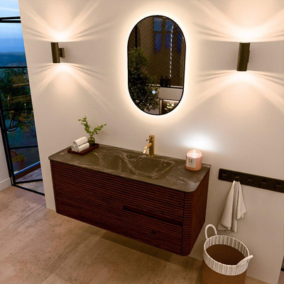 Mondiaz CIRO-DLUX Badkamermeubelset - 120x45x50cm - Solid surface wastafel Lava - 1 wasbak Rechts - 1 kraangat - 2 lades - Ruby