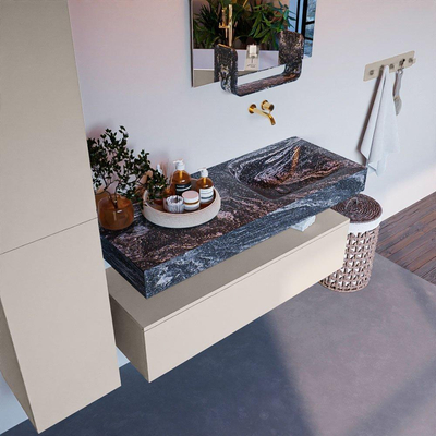 Mondiaz ALAN-DLUX Ensemble de meuble - 120cm - meuble Linen mat - 1 tiroir - Lavabo Cloud Lava suspendu - vasque Droite - 0 trous de robinet