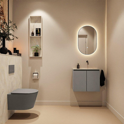 MONDIAZ TURE-DLUX Meuble toilette - 60cm - Smoke - EDEN - vasque Ostra - position droite - sans trou de robinet