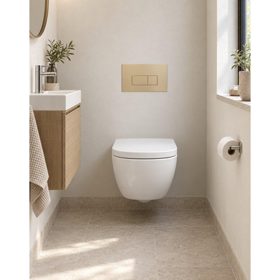 QeramiQ Dely Swirl Compact Toiletset - inbouwreservoir Geberit UP320 - met Burda frame - 25mm zitting - kunststof bedieningsplaat beige - rechthoekige knoppen - mat wit