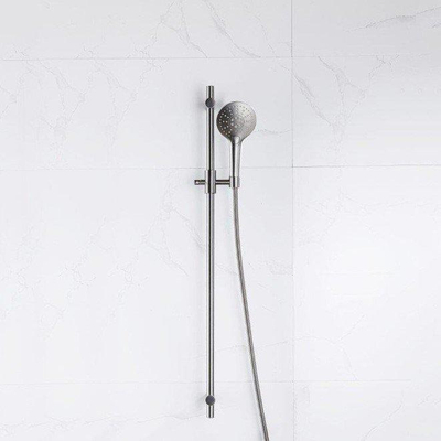 Fortifura Calvi ensemble barre de douche avec douchette ronde, flexible de douche métallique Gunmetal brossé PVD