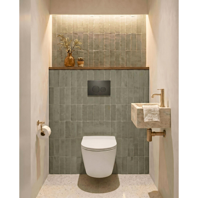 QeramiQ Dely Pack WC - 36,3x51,7cm - à fond creux - sans bride - réservoir encastré Geberit UP320 - abattant WC à fermeture douce - plaque de déclenchement mat anthracite - boutons ronds - blanc brillant