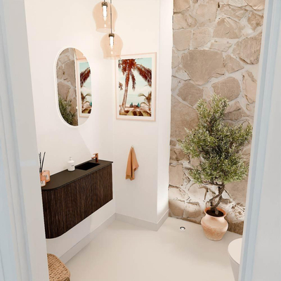Mondiaz JOYA 81.6cm toiletmeubel - ronding links kleur Walnut - Wastafel FAYE positie Rechts 1 kraangat kleur Urban.