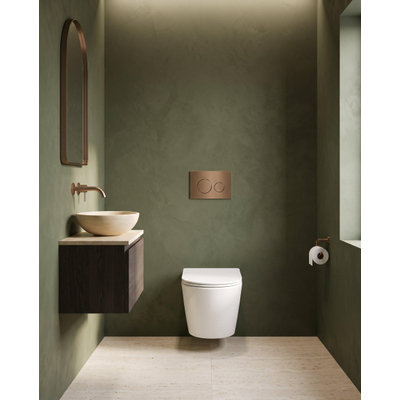 QeramiQ Dely Toiletset - 36.3x51.7cm - Geberit UP720 inbouwreservoir - rimless - diepspoel - zitting - softclose - bedieningsplaat koper - ronde knoppen - mat wit