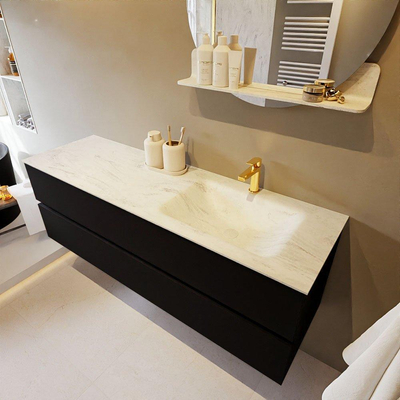 Mondiaz VICA-DLUX ensemble de meuble de salle de bain - 150cm - meuble sous-vasque urban - 2 tiroirs - lavabo encastré cloud droite - 1 trou de robinet - version haute de 60cm - opalo