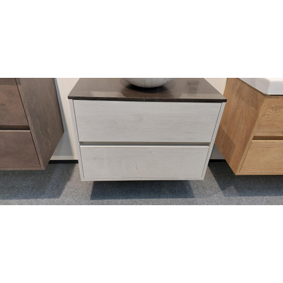 BRAUER Adore wastafelonderkast 80x46x55cm 2 softclose lades Forest Seashell MET Vulcanic topblad natuursteen basalt antraciet SHOWROOMMODEL