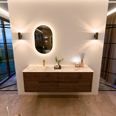 Mondiaz CIRO-DLUX Badkamermeubelset - 160x45x50cm - Solid surface wastafel Frappe - 1 wasbak Links - 1 kraangat - 4 lades - Dusk