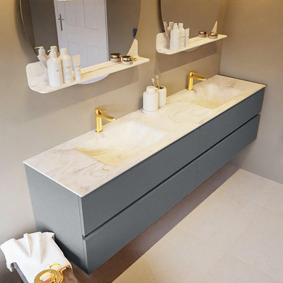 Mondiaz VICA-DLUX ensemble de meuble de salle de bain - 200cm - meuble sous-vasque plata - 4 tiroirs - lavabo encastré cloud double - 2 trous de robinet - miroir modèle spot - version XL 60cm de haut - ostra