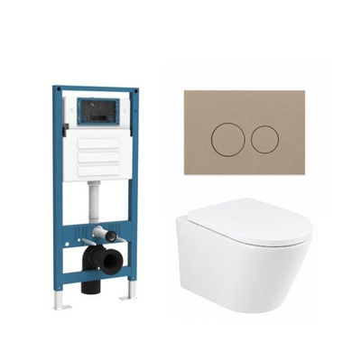 QeramiQ Dely Ensemble de WC - réservoir encastré Qeramiq Flush - abattant 35mm - plaque de commande taupe en plastique - boutons ronds - blanc mat