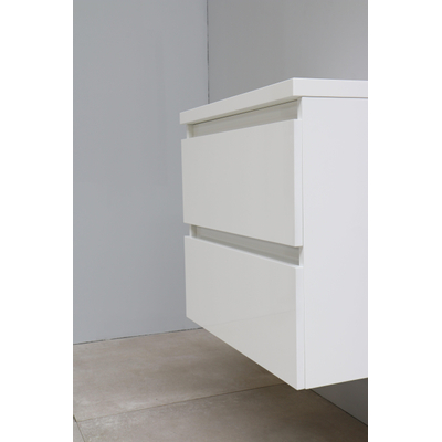 Basic Bella Meuble avec lavabo acrylique avec 1 trou de robinet 60x55x46cm Flat Pack Blanc haute-brillance