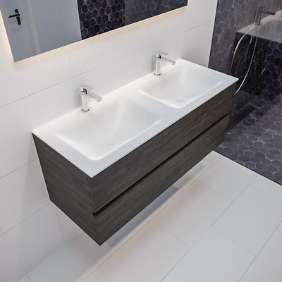 MONDIAZ VICA Ensemble de meuble salle de bain - 120cm - 2 tiroirs - lavabo Cloud double - 2 trous de robinet - solid surface marron foncé