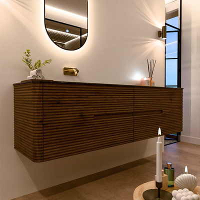 Mondiaz CIRO-DLUX Badkamermeubelset - 180x45x50cm - Solid surface wastafel Lava - 1 wasbak Links - zonder kraangaten - 4 lades - Dusk