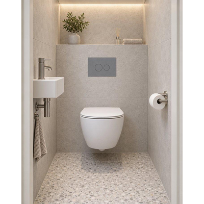 QeramiQ Dely Swirl Compact Ensemble WC - réservoir encastré QeramiQ flush - abattant fin - plaque de commande en plastique gris clair - boutons ronds - blanc mat