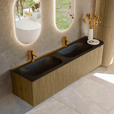 Mondiaz KURVE Badkamermeubelset - 175x46x40cm - 2 lade - 1 deur - wastafel solid surface - dubbel / links - 2 kraangaten - Dusk