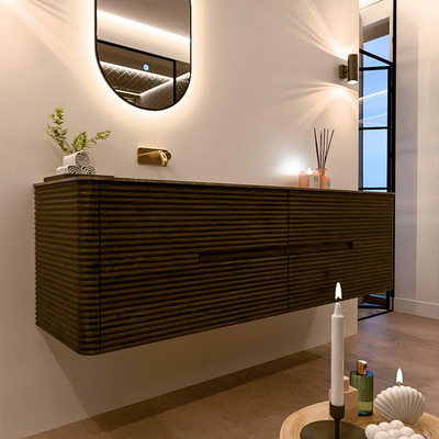 Mondiaz CIRO-DLUX Badkamermeubelset - 170x45x50cm - Solid surface wastafel Oza - 1 wasbak Links - zonder kraangaten - 4 lades - Shadow