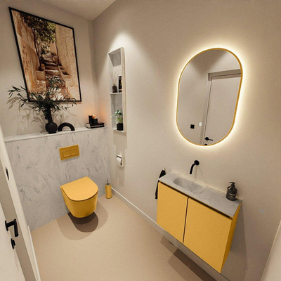 MONDIAZ TURE-DLUX meuble de toilettes 60 cm Ocher. Lavabo EDEN Opalo position gauche. Sans trou de robinet.