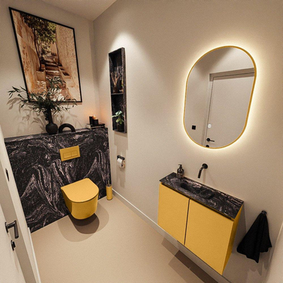 MONDIAZ TURE-DLUX meuble WC 60 cm Ocher. EDEN lavabo Lava position milieu. Sans trou de robinet.