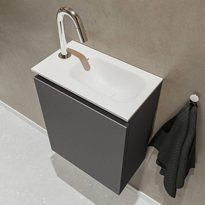 MONDIAZ TURE Kit lave-mains - 40x23x50cm - 1 trou de robinet - 1 porte - gris foncé mat - Lavabo à droite - Solid Surface Blanc