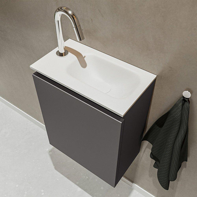 MONDIAZ TURE Kit lave-mains - 40x23x50cm - 1 trou de robinet - 1 porte - gris foncé mat - Lavabo à droite - Solid Surface Blanc