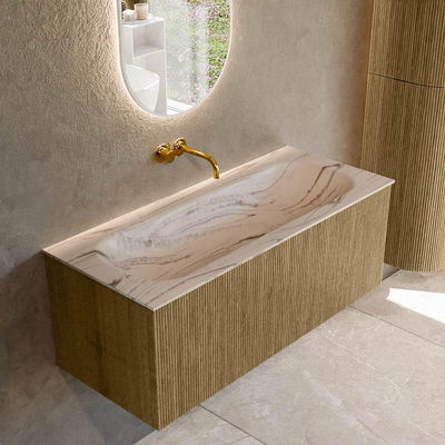 MONDIAZ KURVE-DLUX Meuble de salle de bains 110 cm couleur Dusk avec 1 tiroir et 0 porte. Plan-vasque BIG MEDIUM Central sans trou de robinet Nata.