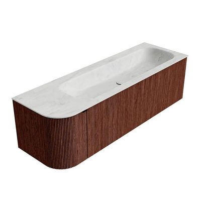 Mondiaz KURVE-DLUX Ensemble de meuble de salle de bains - 145x46x40cm - 1 tiroir - 1 porte - vasque solid surface - droite - 2 trous de robinet - Ruby
