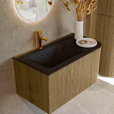 Mondiaz KURVE Badkamermeubelset - 85x46x40cm - 1 lade - 1 deur - wastafel solid surface - links - 1 kraangat - Dusk