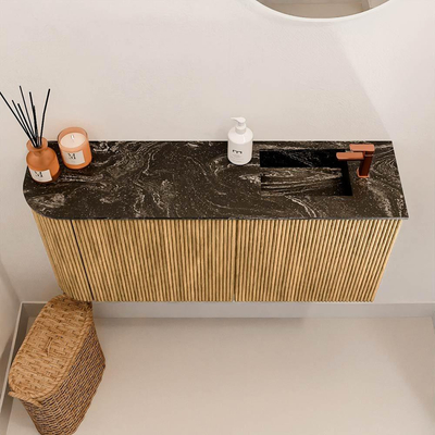 Mondiaz JOYA-DLUX Meuble de toilette 91,6cm - arrondi gauche couleur Chêne - Vasque FAYE position Droite 1 trou de robinet couleur Lava.