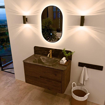 Mondiaz CIRO-DLUX Meuble de salle de bains - 90x45x50cm - Lavabo solid surface Lava - 1 vasque centrale - 1 trou de robinet - 2 tiroirs - Dusk